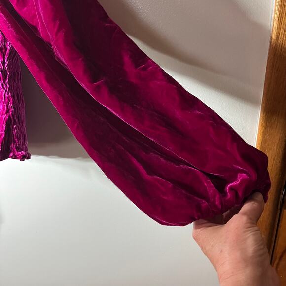 Anthropologie Top Smock Cropped Velvet Fuchsia Pink Balloon Sleeve Glam Boho M - Picture 3 of 7